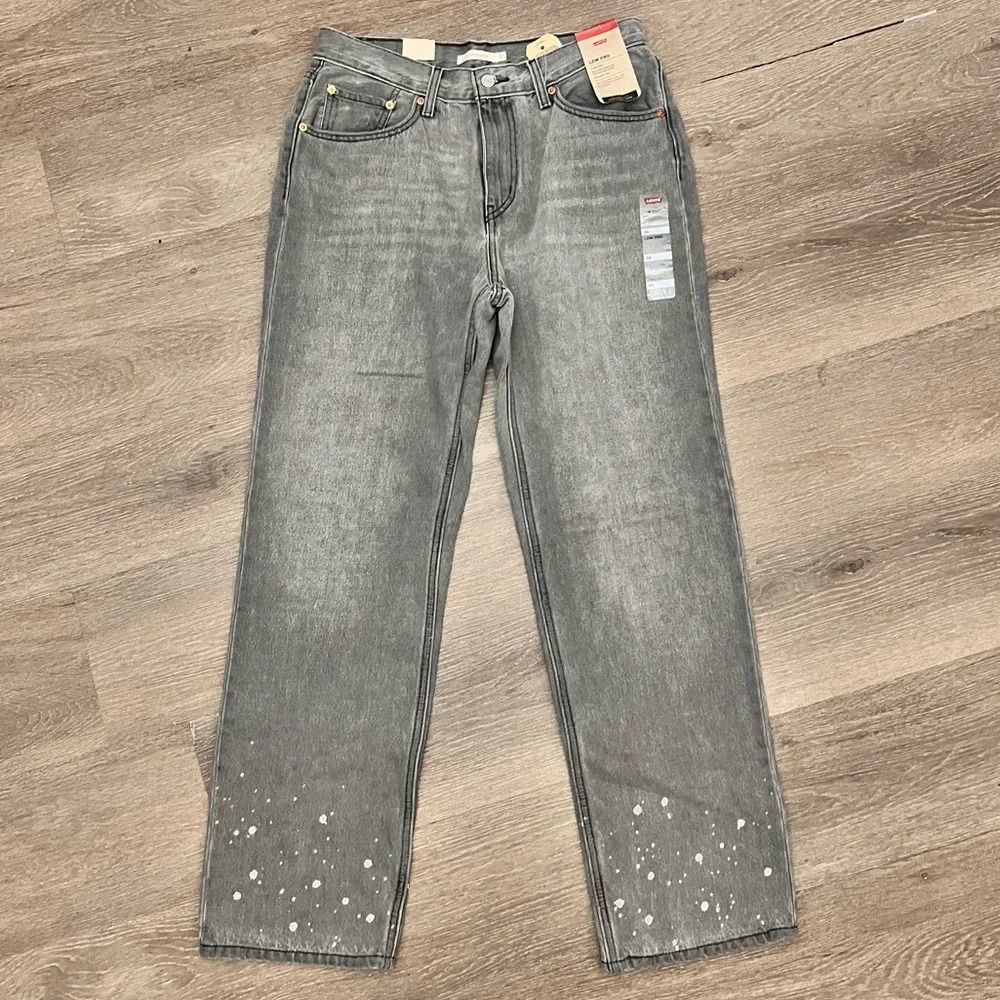 Womens Levis Lo Pro Straight Leg Jeans Acid Wash Gray Splatter Womens Size 30